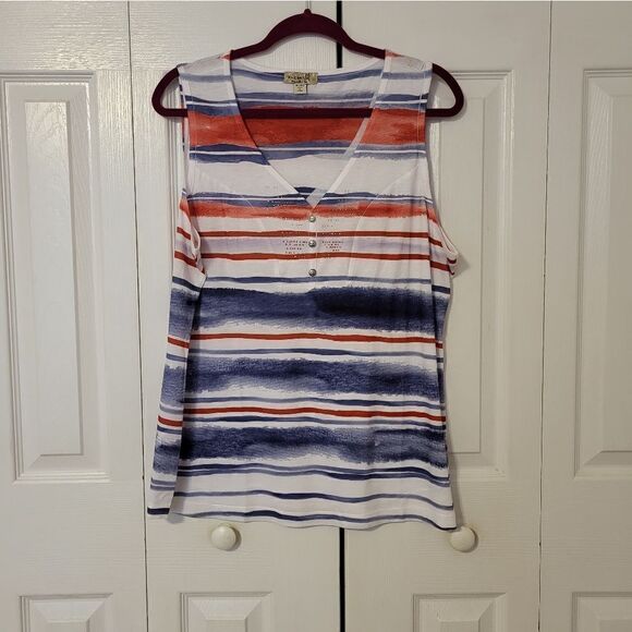 One World Live and Let Live sleeveless red, white, blue striped tee - Picture 1 of 5